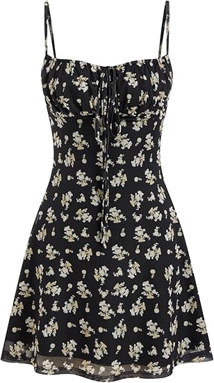 CIDER Floral Dress for Women Summer Mini Dress Sundresses Sleeveless Scoop Neck Sun Dresses A-Line Vacation Outfits