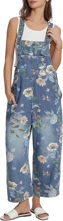 Kedera Women's Denim Bib Overalls Loose Fit Wide Leg Jumpsuit with Adjustable Straps Casual Baggy Jean Overalls