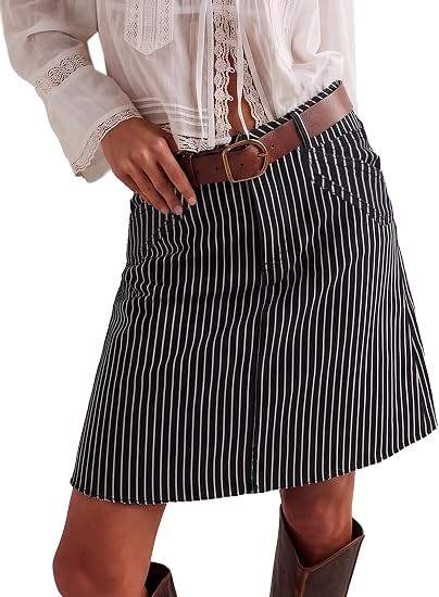 EMMIOL Women's Denim Skirt Mid/High Waist Knee Length A Line Stretchy Summer Casual Jean Skirts