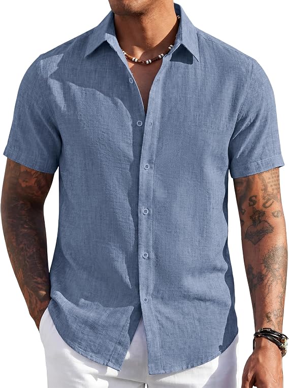 COOFANDY Men's Short Sleeve Button Down Shirt Casual Summer Beach Wedding Vacation Shirts