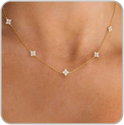 Dainty Silver Gold Necklaces for Women Cute Station Choker Simulated Diamond Necklace Simple Layering CZ Necklace Trendy Jewelry Gifts