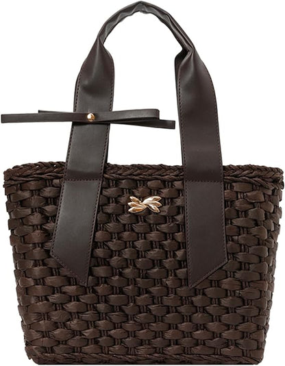 Straw Tote Bag Summer Woven Beach Bag Small Straw Purses and Handbags for Women Vacation