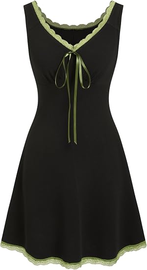 CIDER Women's Floral Mini Dress Fruit Sleeveless V Neck Lace Trim Sun Dress A Line Cute Summer Dresses Beach Vacation Outfits