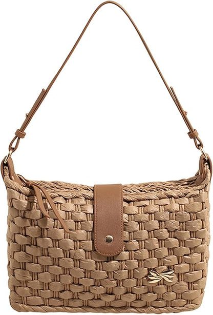 Straw Tote Bag Summer Woven Beach Bag Small Straw Purses and Handbags for Women Vacation