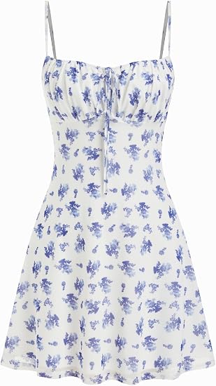 CIDER Floral Dress for Women Summer Mini Dress Sundresses Sleeveless Scoop Neck Sun Dresses A-Line Vacation Outfits