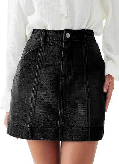 Sidefeel Women's Jean Skirt High Waisted Stretch Casual Trendy Front Seam Mini Denim Skirt with Pockets
