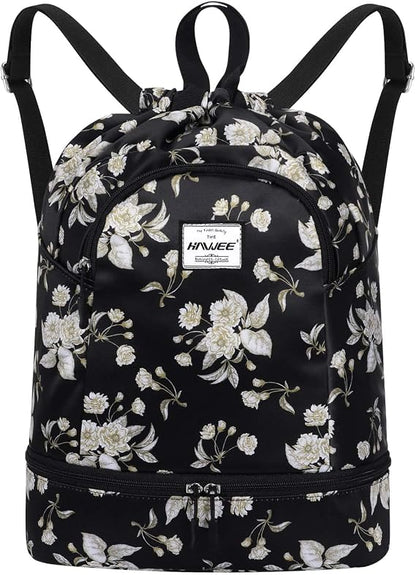 Dry Wet Drawstring Backpack with Shoe Compartment for Women Adjustable Gym Bag