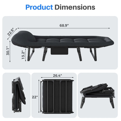 6-Position Adjustable Camping Cot with Mattress, 450lbs Capacity, Folding Portable Bed for Outdoor & Office.