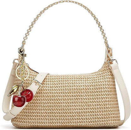 Women's Straw Woven Shoulder Bag Beach Purse Summer Vacation Tote Handbag