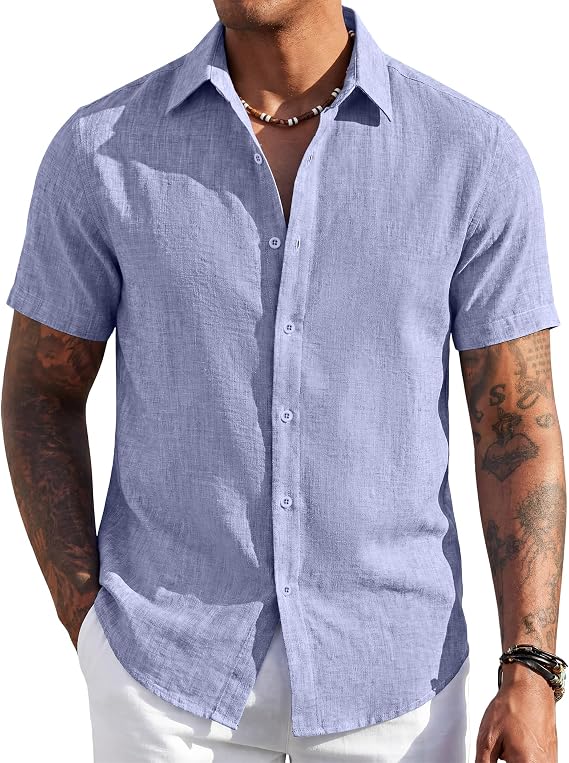 COOFANDY Men's Short Sleeve Button Down Shirt Casual Summer Beach Wedding Vacation Shirts