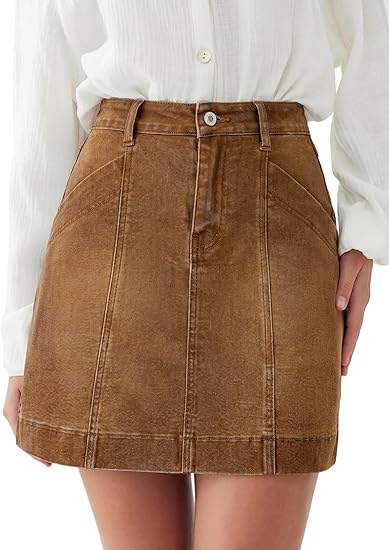 Sidefeel Women's Jean Skirt High Waisted Stretch Casual Trendy Front Seam Mini Denim Skirt with Pockets