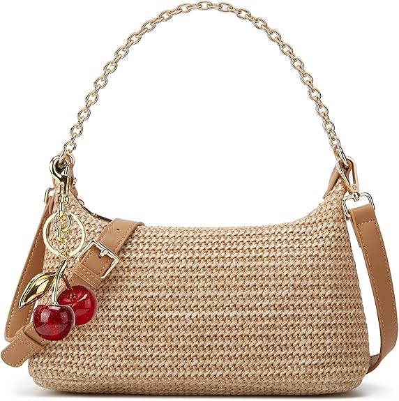 Women's Straw Woven Shoulder Bag Beach Purse Summer Vacation Tote Handbag