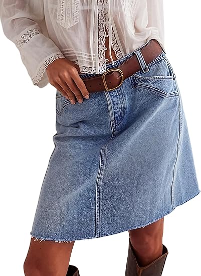 EMMIOL Women's Denim Skirt Mid/High Waist Knee Length A Line Stretchy Summer Casual Jean Skirts